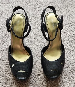 NEW Nine West Women's EKI Black Leather Strappy Platform Sandal Heels, Size 7.5 - Picture 1 of 8
