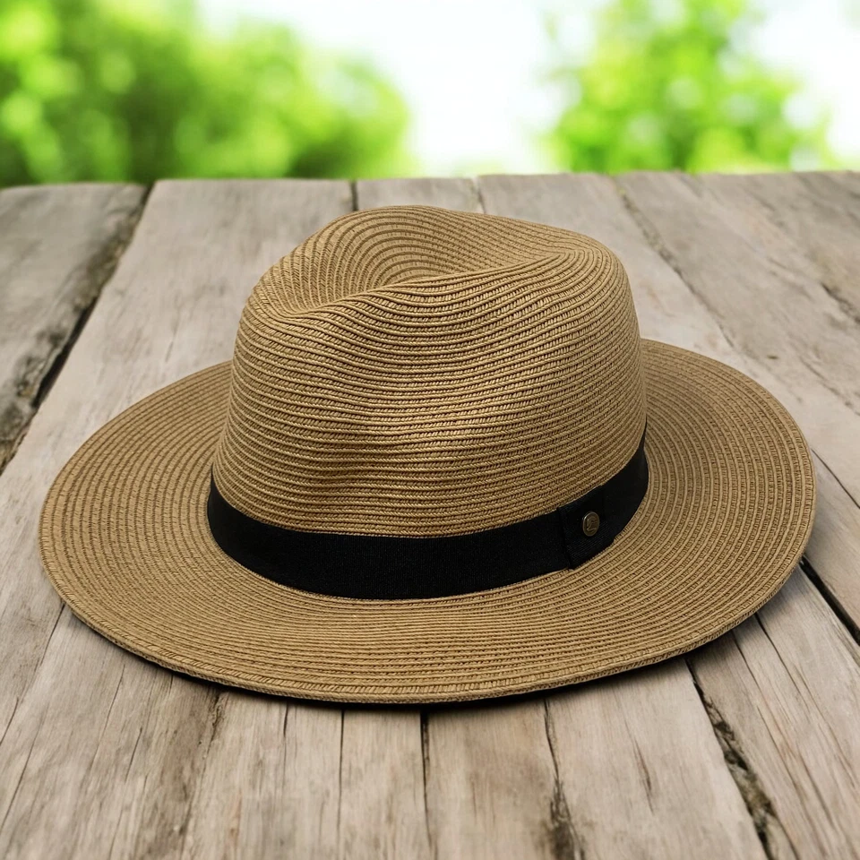 Sombrero Fedora De Paja Vintage Domingo Tarde Tejido Natural Rafia Sol Golf Talla L Foto 1 de 4