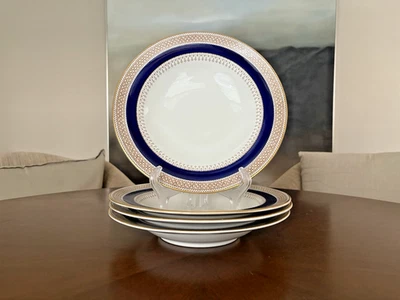 4 pcs Antique Royal Worcester Regency Blue(cobalt) 10" Large Rim Soup Bowl EUC - image 1 of 4