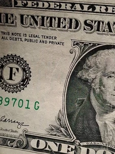 Ink Bleed Through Error Note 1 $ One Dollar Schein zirkuliert aber schön - Bild 1 von 5