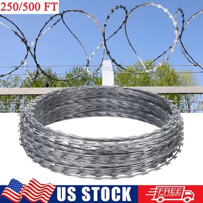 250/500 FT Steel Razor Wire Razor Barbed Wire 5/10 Rolls Farm Razor Wire Fencing - Image 1 of 4