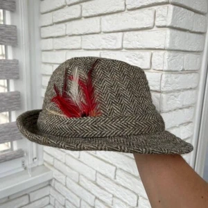Harris Tweed Tribly Fedora Wool Hat Olney Size 58 7 1/8 Herringbone Gray-Brown - Picture 1 of 15