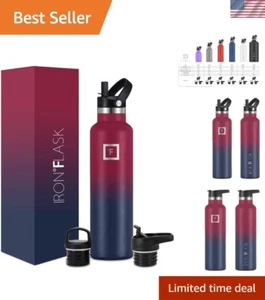 Insulated 24oz Sports Water Bottle with 3 Leakproof Lids – Dark Rainbow Design - Picture 1 of 8