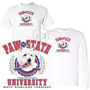 Camiseta blanca manga larga corta West Highland Terrier Paw State University M-3X - Imagen 1 de 3