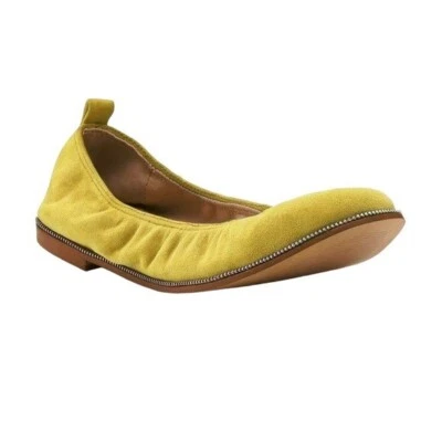 Nuevo en caja Zapatos planos de ballet Botkier Mason de gamuza amarilla con ribete dorado para mujer talla 6 (5,5) Foto 1 de 4