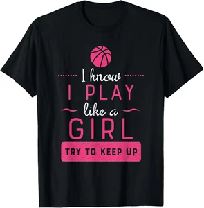Cotton Basketball Shirt -Girls Basketball Gift- Play Like a Girl T-Shirt - Picture 1 of 5