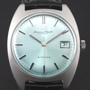 Vintage IWC Schaffhausen Cal 8541B Automatic Men`s Ice Blue Date Dress Watch - Picture 1 of 19