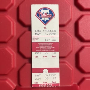 Philadelphia Phillies Vs Los Angeles Dodgers MLB Baseball Ticket Stub Vtg 1992 - Picture 1 of 2