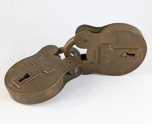 Pair W Bell & Sons Federal USN Old English Solid Brass Padlocks, No Key - Picture 1 of 3