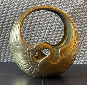 Vintage Solid Brass Art Deco Hollywood Regency Crane Bird Plant Basket Swan 10" - Picture 1 of 7