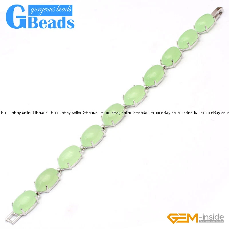 Bangle Green Jade 串珠女式网球链藏银手链 7 件珠宝首饰 — 第 1/4 张图片