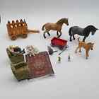 Farm Set Horse And Wagon Lot W/ Farm Girl Cat And Dogs Some Furniture