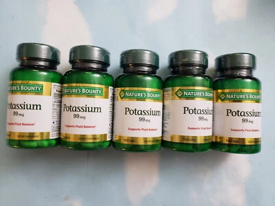 LOT (5) NATURE'S BOUNTY POTASSIUM GLUCONATE 99MG  100 CAPLETS EACH EXP 2027 - Image 1 of 2