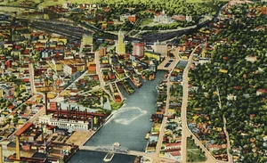 Postal de la ciudad de Providence Rhode Island alrededor de 1940 con vista aérea - Imagen 1 de 2