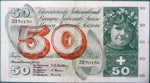 SWITZERLAND 50 FRANCS NOTE FROM 07.07. 1955 ISSUE, P47, BIG NOTE - Picture 1 of 2