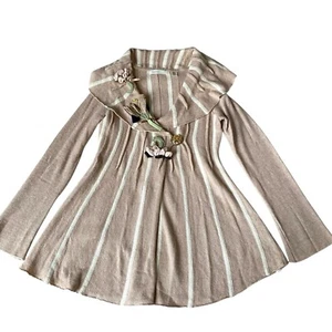 Anthropologie Sleeping On Snow Stitched Flora Cardigan Size Small Tan Cream - Picture 1 of 9