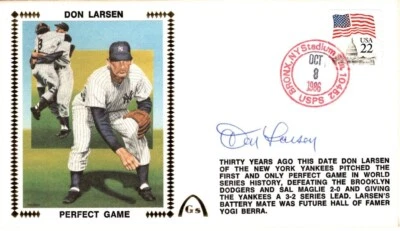 Don Larsen Signed 1986 Perfect Game FDC Envelope Cachet w/PSA DNA COA - Image 1 of 2