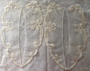 Vintage bestickt Netz Spitze Kragen Tull viktorianischer Stil cremeweiß 2 Paar - Bild 1 von 7