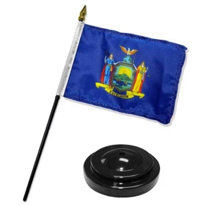 New York State Flag 4"x6" Desk Set Table Stick Black Base 100D - Picture 1 of 1