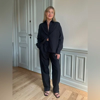 Pantalones Djerf Avenue Breezy Negros Algodón Orgánico Calce Relajado Para Mujer Medianos NUEVO Foto 1 de 4