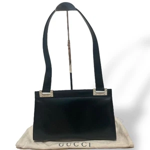 Gucci Shoulder Bag All Leather Logo Black 1909 Used - Picture 1 of 15
