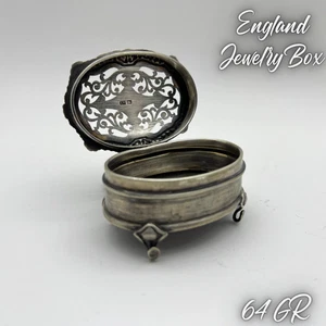 1930 Antik Schmuck Schmuckdose Pille Luxus 925 Sterling Silber filigran signiert - Bild 1 von 9