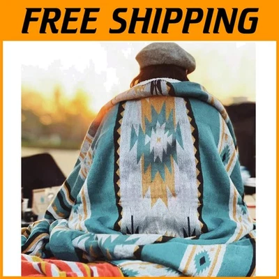 Teal Southwestern Navajo Tribal Style Throw Blanket - Image 1 of 4