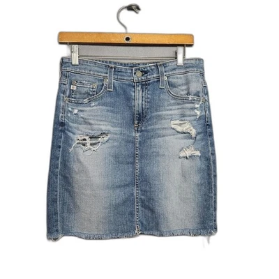 Falda Lápiz AG Jean The Erin Medio Muslo Envejecido Talla 27 Denim Lavado Medio Foto 1 de 4