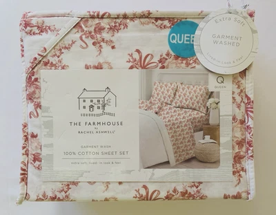 Juego de sábanas The Farmhouse Rachel Ashwell Queen rubor rosas lazos algodón floral nuevo Foto 1 de 4