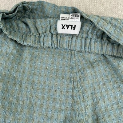 Flax Plaid Knit Pattern Green Pull On Pants Womens Medium Green Blue Cotton - Image 1 of 4
