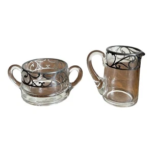VINTAGE SILVER OVERLAY SUGAR AND CREAMER SET ART NOVEAU - Picture 1 of 12