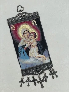 Ikone der Mutter Gottes, Maria und Jesuskind Wandteppich Wandbehang mit Kreuzen - Bild 1 von 9