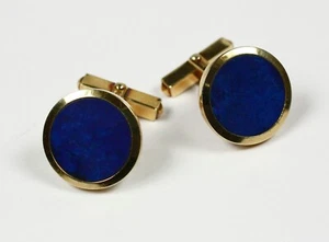 Gepflegte Manschettenknöpfe 585 Gelbgold, 14 Karat, sehr schöner Lapis - Bild 1 von 2