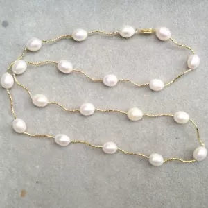 27" Stunning AAA South Sea Natural White Pearl Necklace 14k Gold Baroque - Picture 1 of 7