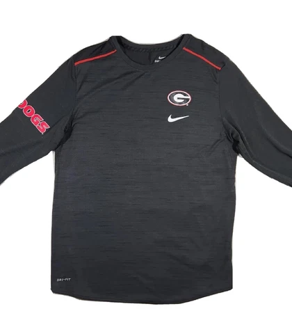 Nike DriFit Georgia Bulldogs mens Large Long Sleeve Black Red T Shirt Cover