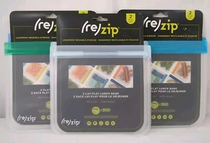 (Re)Zip Leakproof Reusable Storage Bags Pack Of 2 Lay Flat Lunch Bags 8.5"×7.25" - Picture 1 of 7
