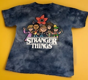 Fun Animated Stranger Things Girls/Boys Blue Tye Dye T-shirt Size XL /TG (14-16) - Picture 1 of 3