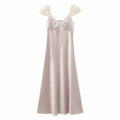 Mujeres Imitación Seda Satén Encaje Vestido Cuello en V Delgado Ropa Interior Chemise Foto 1 de 4