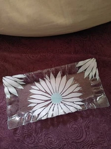 Vintage plate pressed slump glass floral flower pale pink blue art tray bubbles - Picture 1 of 7