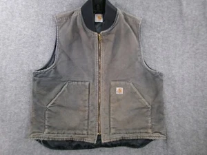 Vintage Carhartt Vest Men Extra Large Gray Faded Duck Canvas Quilted Lined READ - Picture 1 of 14
