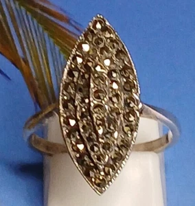 Vintage Sterling Silver 925 Navette Art Deco Marcasite Ring - Size 7 - Picture 1 of 6
