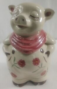 VTG 1940s Shawnee Pottery Smiley Pig Chrysanthemum Flowers Cookie Jar *USA*