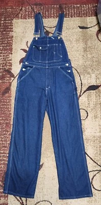 Vintage WearGuard Denim Bib Overalls Mens Size 34x32 Dark Blue Carpenter - Image 1 of 4