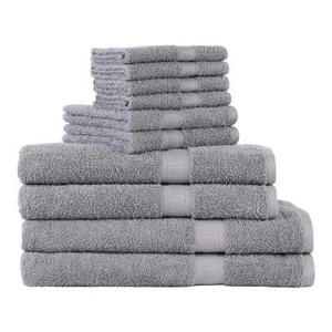 Mainstays 10 Piece 100% Cotton Towel Set Soft and Basic Solid Towel Set Grey - Picture 1 of 5