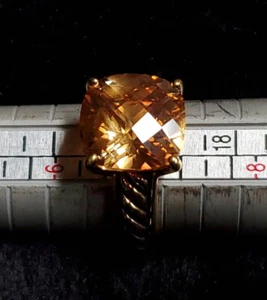 Gold Tone Cocktail Ring Lia Sofia Amber Color Crystal Statement Sz 6.75 - Picture 1 of 10