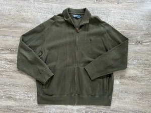 Polo Ralph Lauren Knit Jacket Pony Logo Full Zip Mens XL Army Green Bomber PRL - Picture 1 of 5