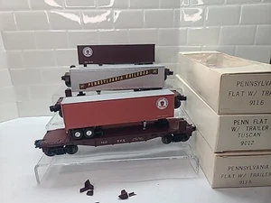 3 Asis Yatming O Gauge Flat Car W/ Trailer Load PRR TTX Pennsylvania Read Descri - Picture 1 of 24