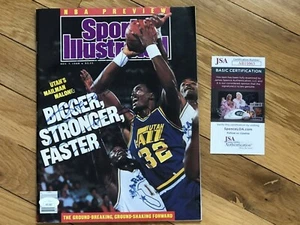 KARL MALONE SIGNED 1988 SPORTS ILLUSTRATED MAILMAN UTAH JAZZ NBA PREVIEW JSA COA - Picture 1 of 7