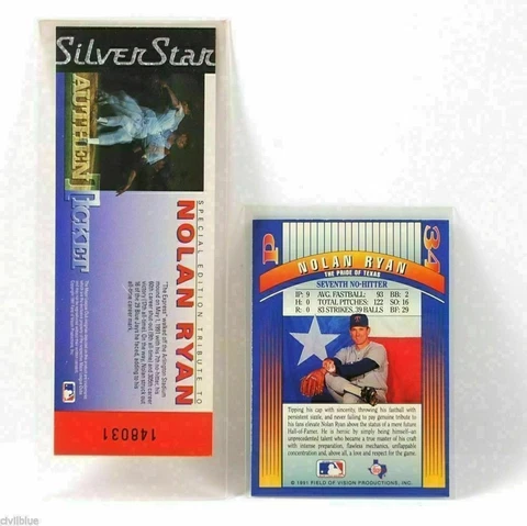 Nolan Ryan Silver Star Authentic Hologram Ticket 2 Identical Trading Cards 1991 Cover