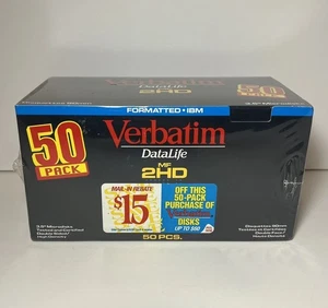 50-pak Verbatim DataLife High Density MF-2HD 3,5" Mikrodyski Dyskietka IBM - Zdjęcie 1 z 4